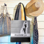  dame in zwart-wit tote bag