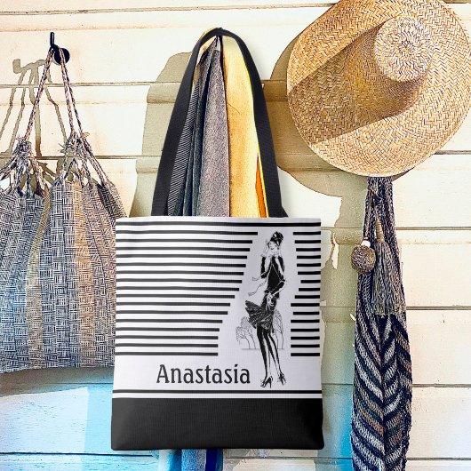 dame in zwart-wit tote bag