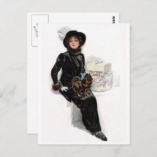 Dame in Zwarte Briefkaart (Voorkant / Achterkant)