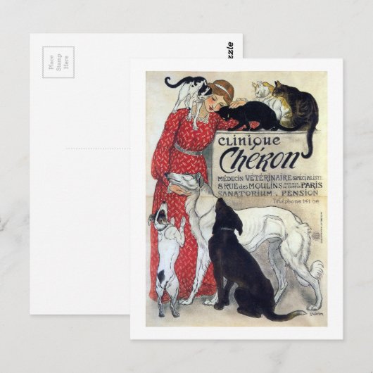 Dame, katten en honden, Alexandre Steinlen Briefkaart (Voorkant / Achterkant)