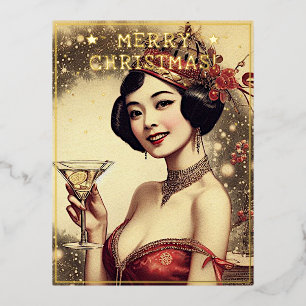  dame kerst thema groeten retro foto folie feestdagen briefkaart