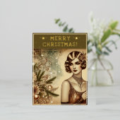  dame kerst thema groeten retro foto folie feestdagen briefkaart (Staand Voorkant)