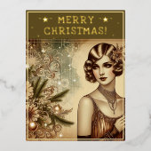  dame kerst thema groeten retro foto folie feestdagen briefkaart (Voorkant)