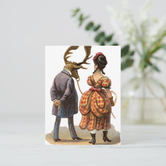 Dame Leading Her Elk-man Briefkaart (Staand voorkant)