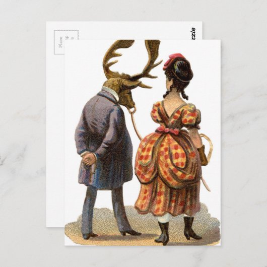 Dame Leading Her Elk-man Briefkaart (Voorkant / Achterkant)