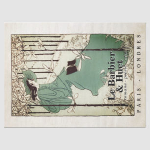  dame Leest een boek Frans boekwinkel groen Tissuepapier