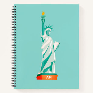 Dame Liberty en monogram op licht teal Notitieboek
