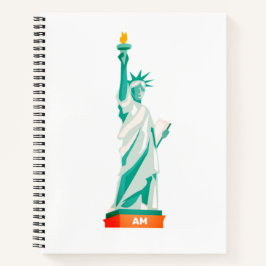 Dame Liberty en monogram op wit en licht teal Notitieboek