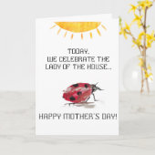 Dame (lieveheersbeestje) van het Huis - Moederdag  Kaart (Gele Bloem)