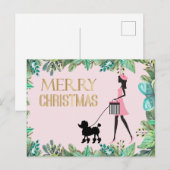 Dame lopen zwart poedel Vrolijk kerstfeest Briefkaart (Voorkant / Achterkant)