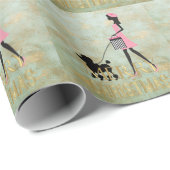  Dame lopen zwart poedel Vrolijk kerstfeest Cadeaupapier (Rol Hoek)