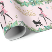  Dame lopen zwart poedel Vrolijk kerstfeest Cadeaupapier (Rol Hoek)