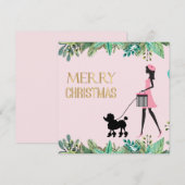  Dame lopen zwart poedel Vrolijk kerstfeest Feestdagenkaart (Voorkant / Achterkant)