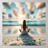 dame mediteren op het strand poster (Voorkant)