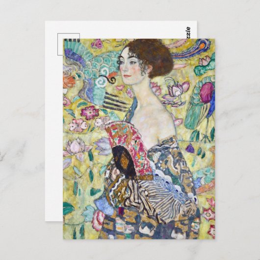 Dame met A Fan, Gustav Klimt Briefkaart (Voorkant / Achterkant)