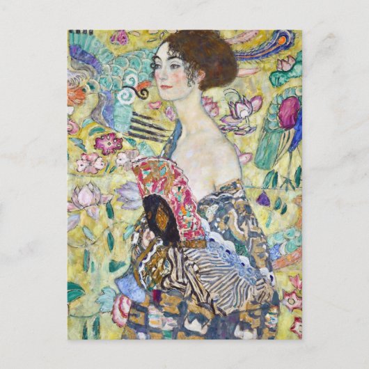 Dame met A Fan, Gustav Klimt Briefkaart (Voorkant)