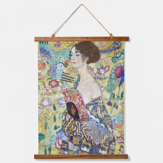 Dame met A Fan, Gustav Klimt Hangend Wandkleed (Voorkant)