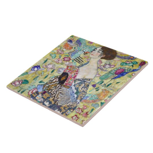 Dame met A Fan, Gustav Klimt Tegeltje (Zijkant)