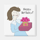 Dame met Birthday Cake Magneet (Voorkant)