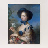 dame met blauw Pet en mandje bloemen Legpuzzel (Verticaal)