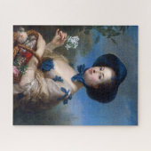 dame met blauw Pet en mandje bloemen Legpuzzel (Horizontaal)