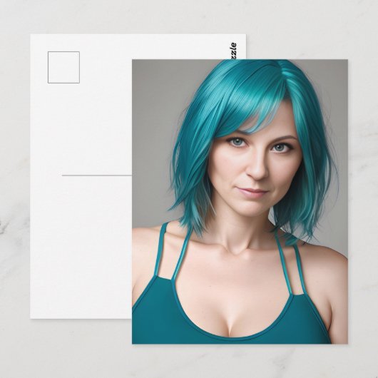 Dame met Blauwgroen haar Briefkaart (Voorkant / Achterkant)