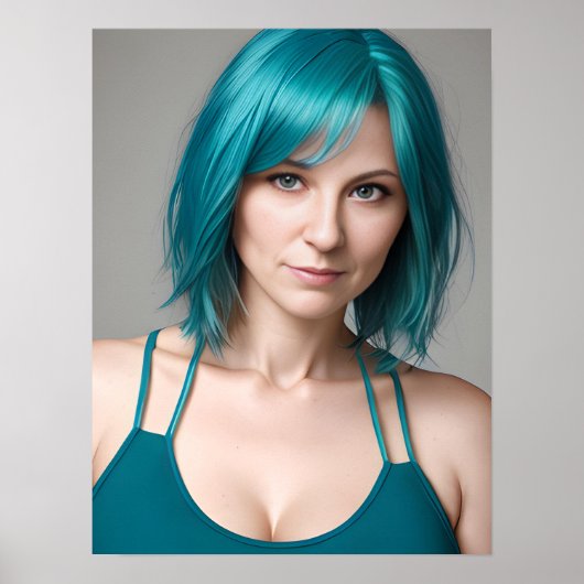 Dame met Blauwgroen haar Poster (Voorkant)