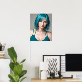 Dame met Blauwgroen haar Poster (Thuiskantoor)