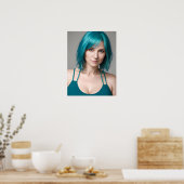 Dame met Blauwgroen haar Poster (Keuken)