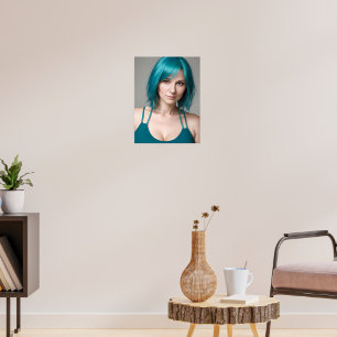 Dame met Blauwgroen haar Poster