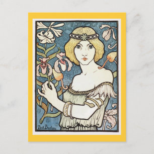 Dame met bloemen ~ Art Nouveau "Salon des cent" Briefkaart