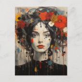 Dame met bloemen in haar haar grunge schoonheid briefkaart (Voorkant)
