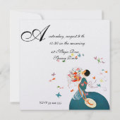 DAME MET BLOEMENBOeket EN VLINDERS MONOGRAM Kaart (Achterkant)