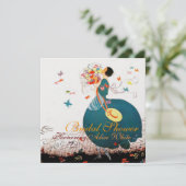 DAME MET BLOEMENBOeket EN VLINDERS MONOGRAM Kaart (Staand voorkant)