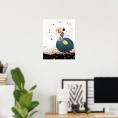 DAME MET BLOEMENBOeket EN VLINDERS Poster (Thuiskantoor)