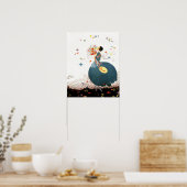 DAME MET BLOEMENBOeket EN VLINDERS Poster (Keuken)