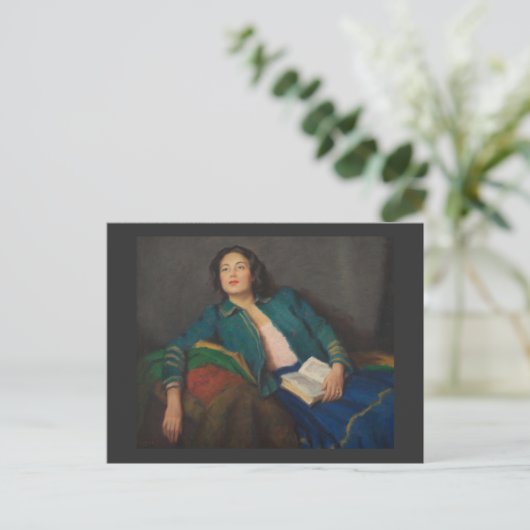 Dame met boek briefkaart (Staand voorkant)