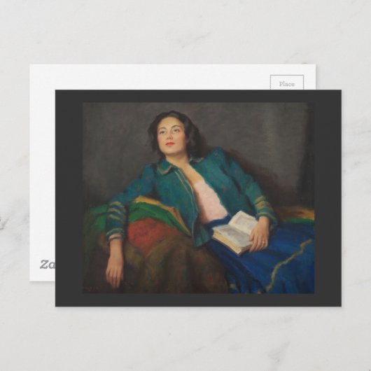 Dame met boek briefkaart (Voorkant / Achterkant)