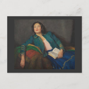 Dame met boek briefkaart