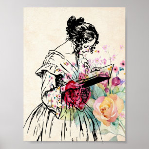  dame met boek poster