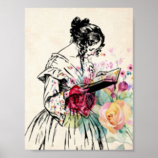  dame met boek poster