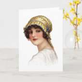  dame met Bonnet Kaart (Gele Bloem)