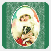  dame met Boston Terrier Vierkante Sticker (Voorkant)