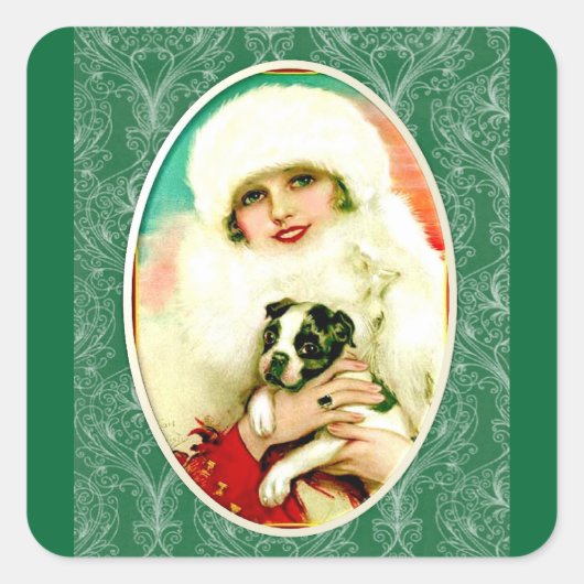 dame met Boston Terrier Vierkante Sticker (Voorkant)