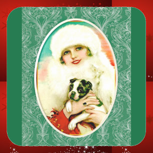 dame met Boston Terrier Vierkante Sticker