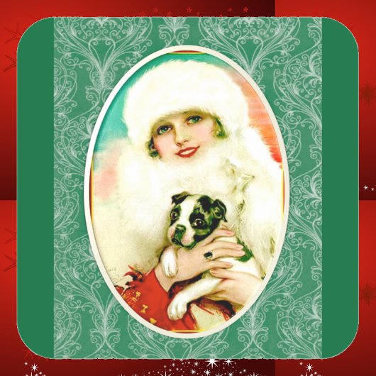  dame met Boston Terrier Vierkante Sticker