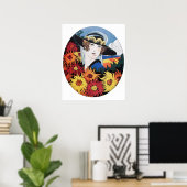 Dame met chrysantenbloemen poster (Thuiskantoor)