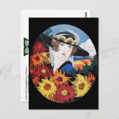 Dame met Chrysanthemum Flowers Briefkaart (Voorkant / Achterkant)