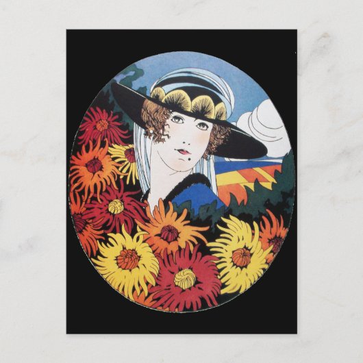 Dame met Chrysanthemum Flowers Briefkaart (Voorkant)