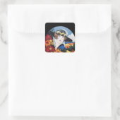 Dame met Chrysanthemum Flowers Vierkante Sticker (Tas)